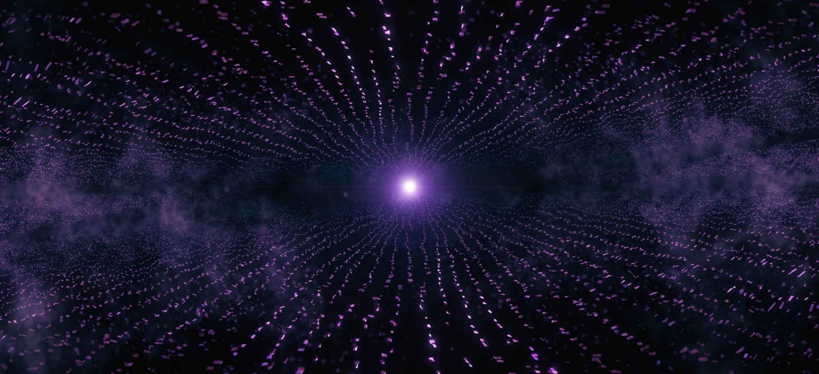 A single point of violet light fracturing into thousands of slightly different copies of itself.